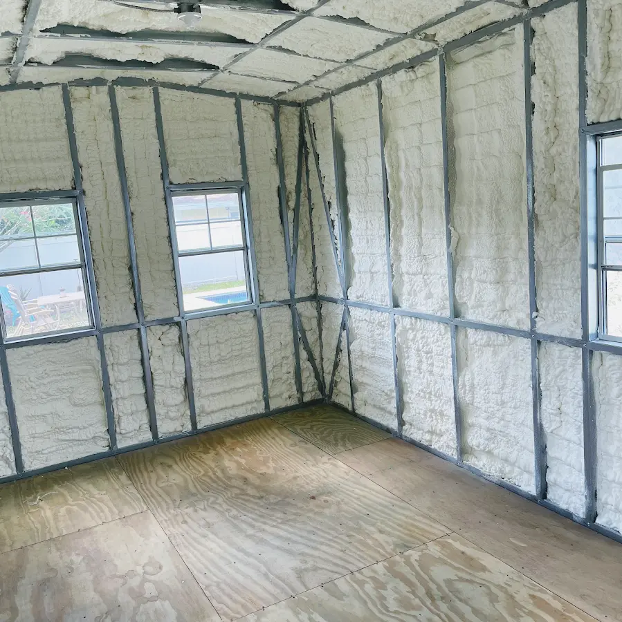 Closed-cell spray foam insulation applied to wall cavities in a residential project in Westview